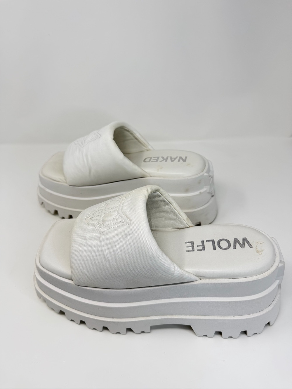 WOLF White Quilted Platform Slide Sandals
